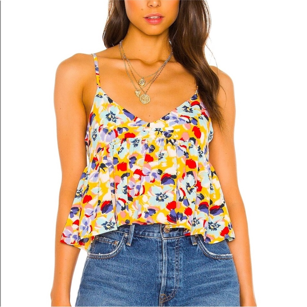 BCBG knot front cami in hand painted floral color